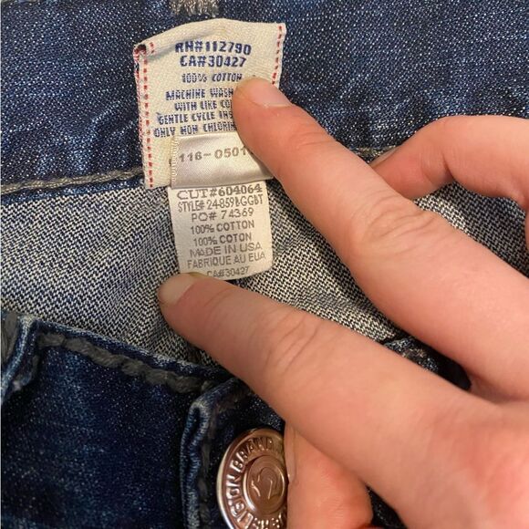 Y2K True Religion size 36 Dark Wash 100% Cotton Straight Leg Pocket Flap Jeans - Picture 15 of 15